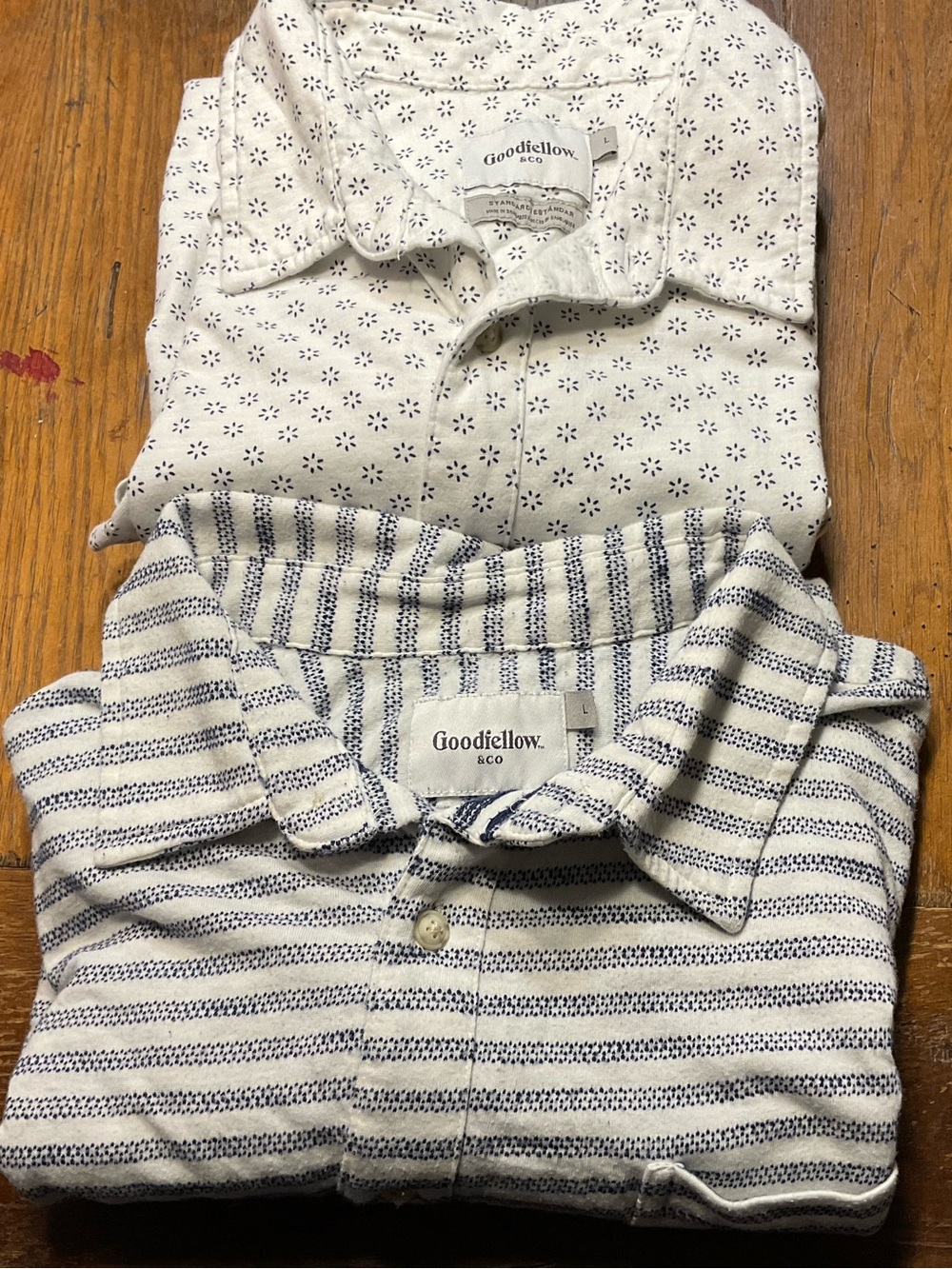 Goodfellow Men’s Button Down Shirts Sz L Cotton Knit Short Sleeve Lot of Two